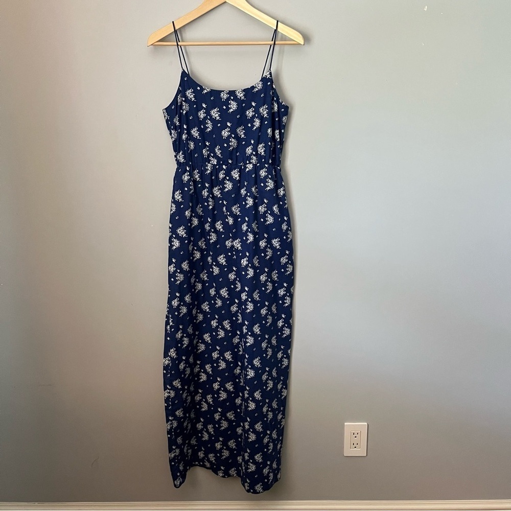 J. Crew Factory Abstract Flower Printed Blue & White 100% Cotton Maxi Dress Sz 2 - Picture 2 of 16
